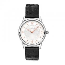 Reloj Montblanc Bohème Automatic Lady Plata-Blanco Diamantes Piel Negra. 123868