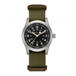 Reloj Hamilton Khaki Field Mechanical negro NATO textil verde 42 mm