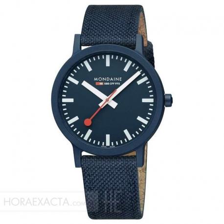 Reloj Mondaine SBB Essence Deep Blue Resina Correa Lona / Cork Lining 41 mm.